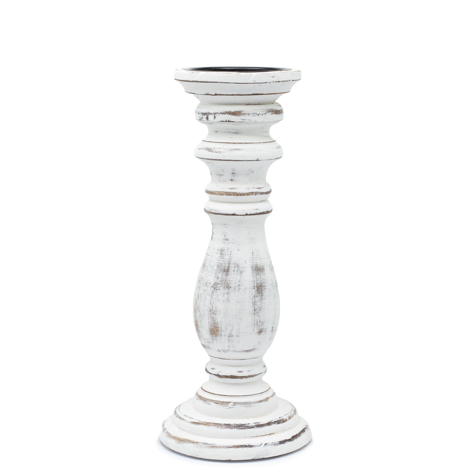 Classic Medium Whitewash Wooden Candle Stand