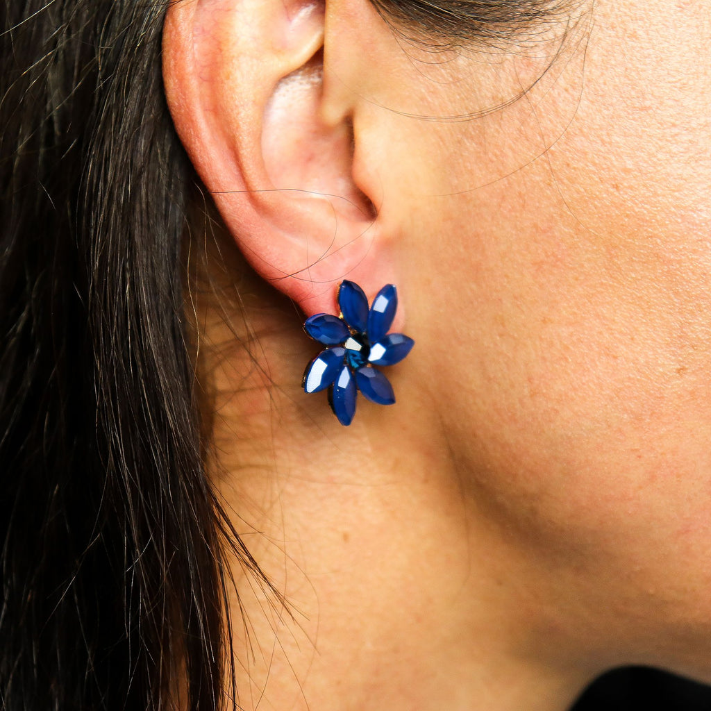 Royal Blue - Vintage Glass - Flowers - Earrings