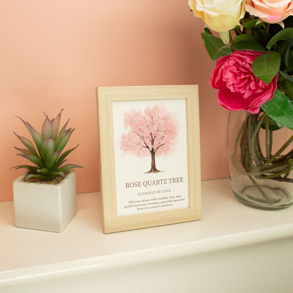 Rose Quartz Gemstone Crystal Decorative Picture Tree of Life Handmade