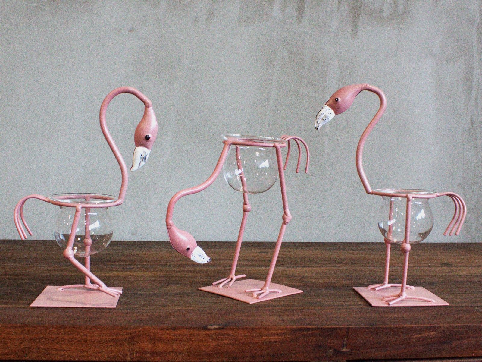 Hydroponic Home Décor Pink Metal Flamingo