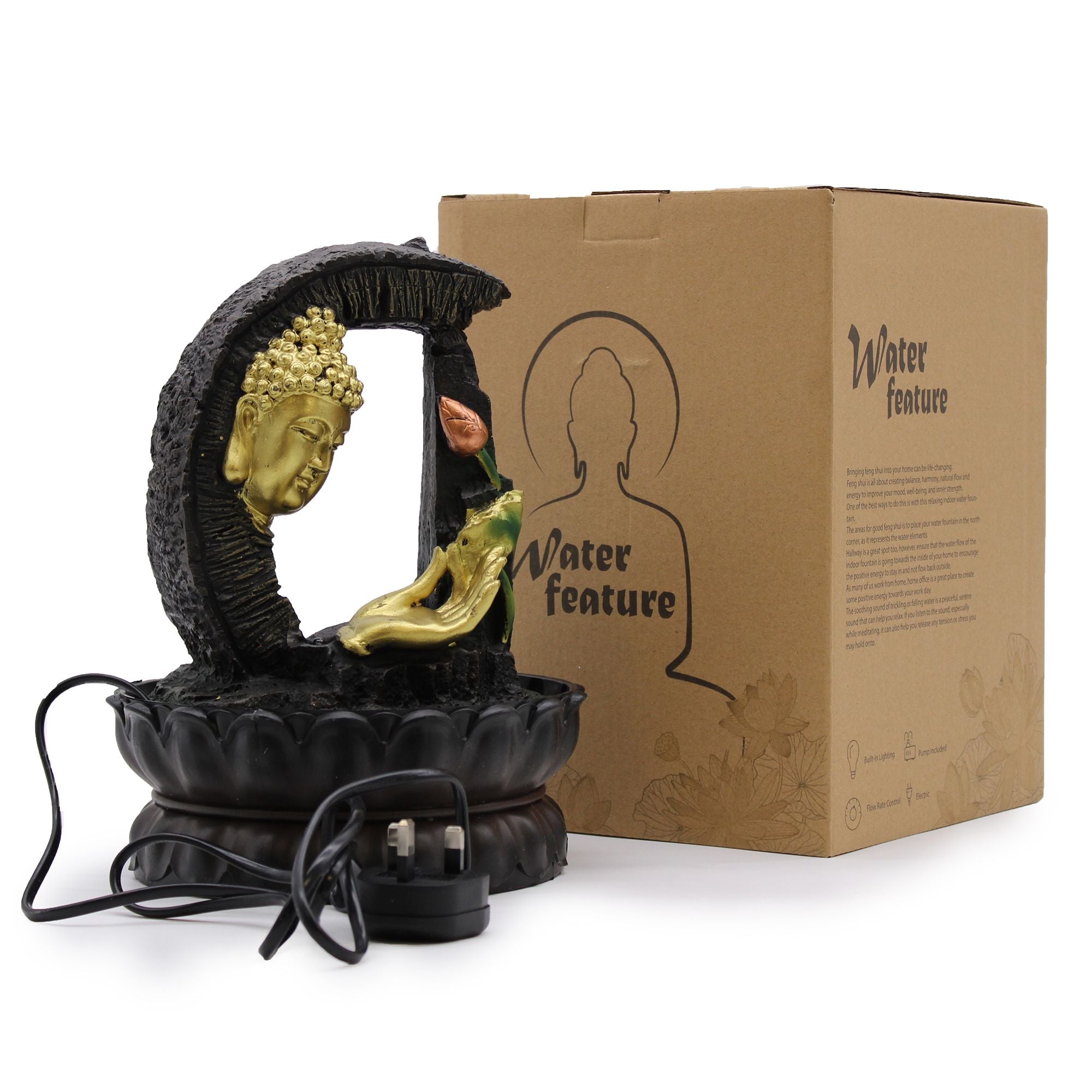 Tabletop Water Feature Golden Buddha & Lotus