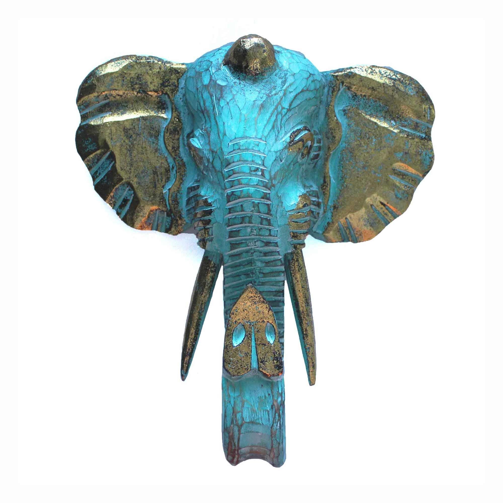 Large Majestic Elephant Head Gold & Turquoise