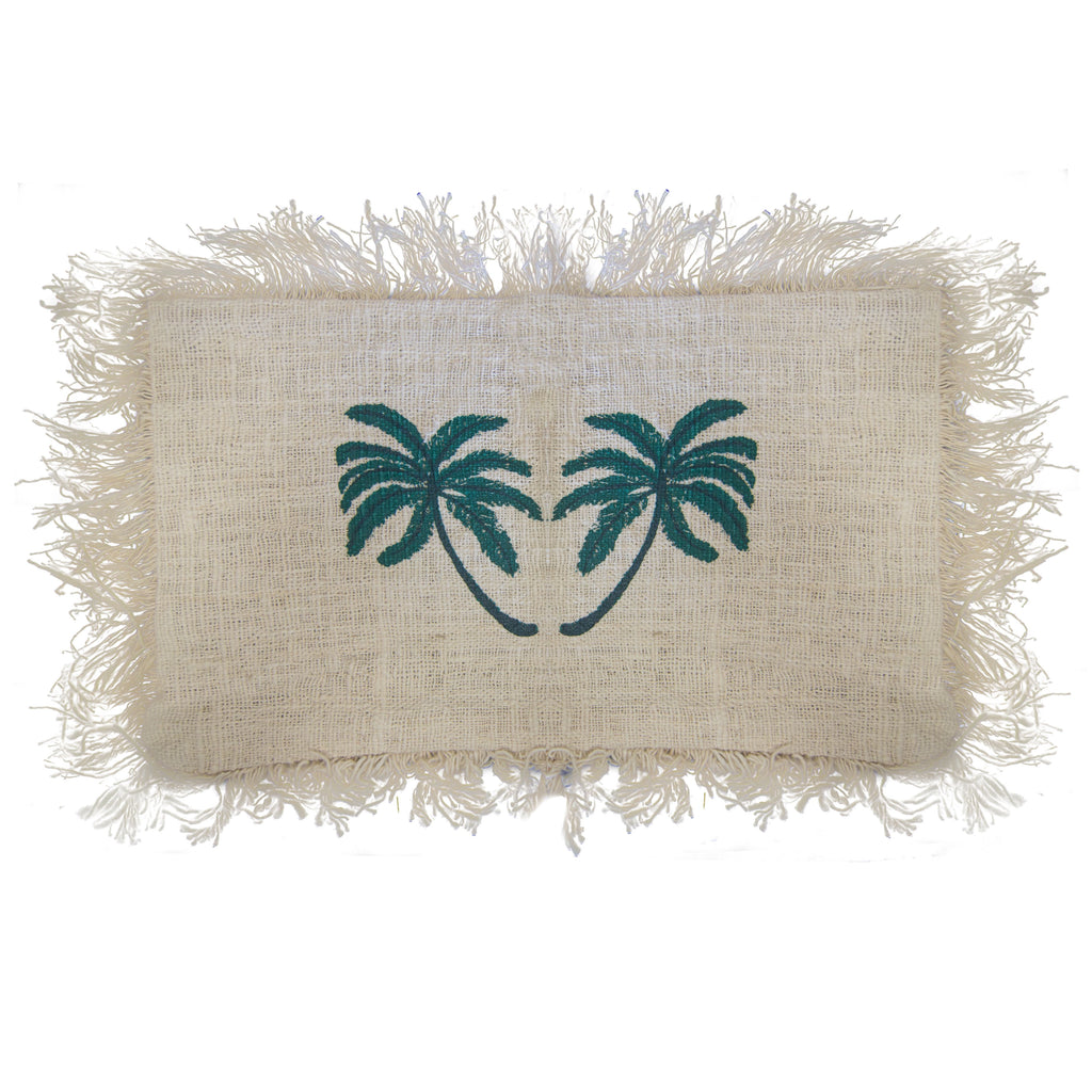 Linen Cushion Cover Palm Tree with Fringe