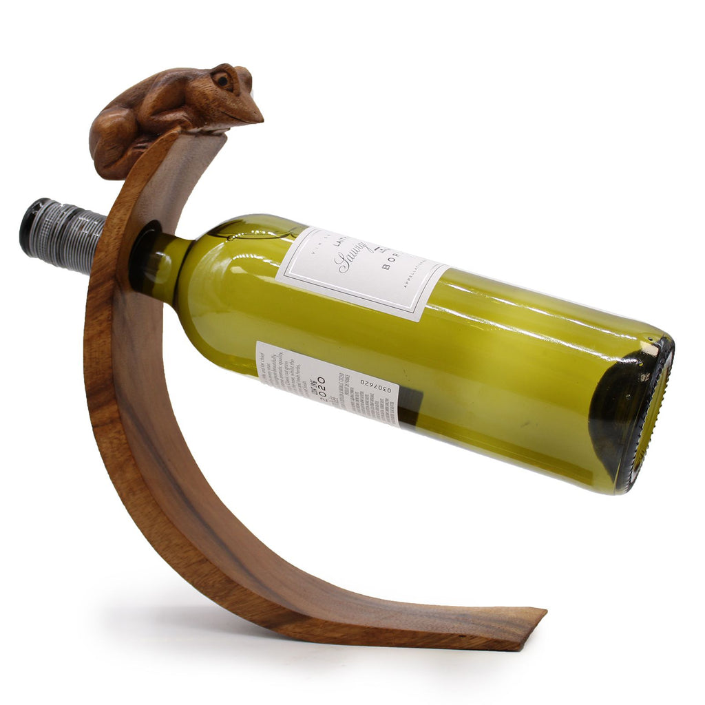Balance Wine Holder Frog Design Handcarved Handmade Suar Wood