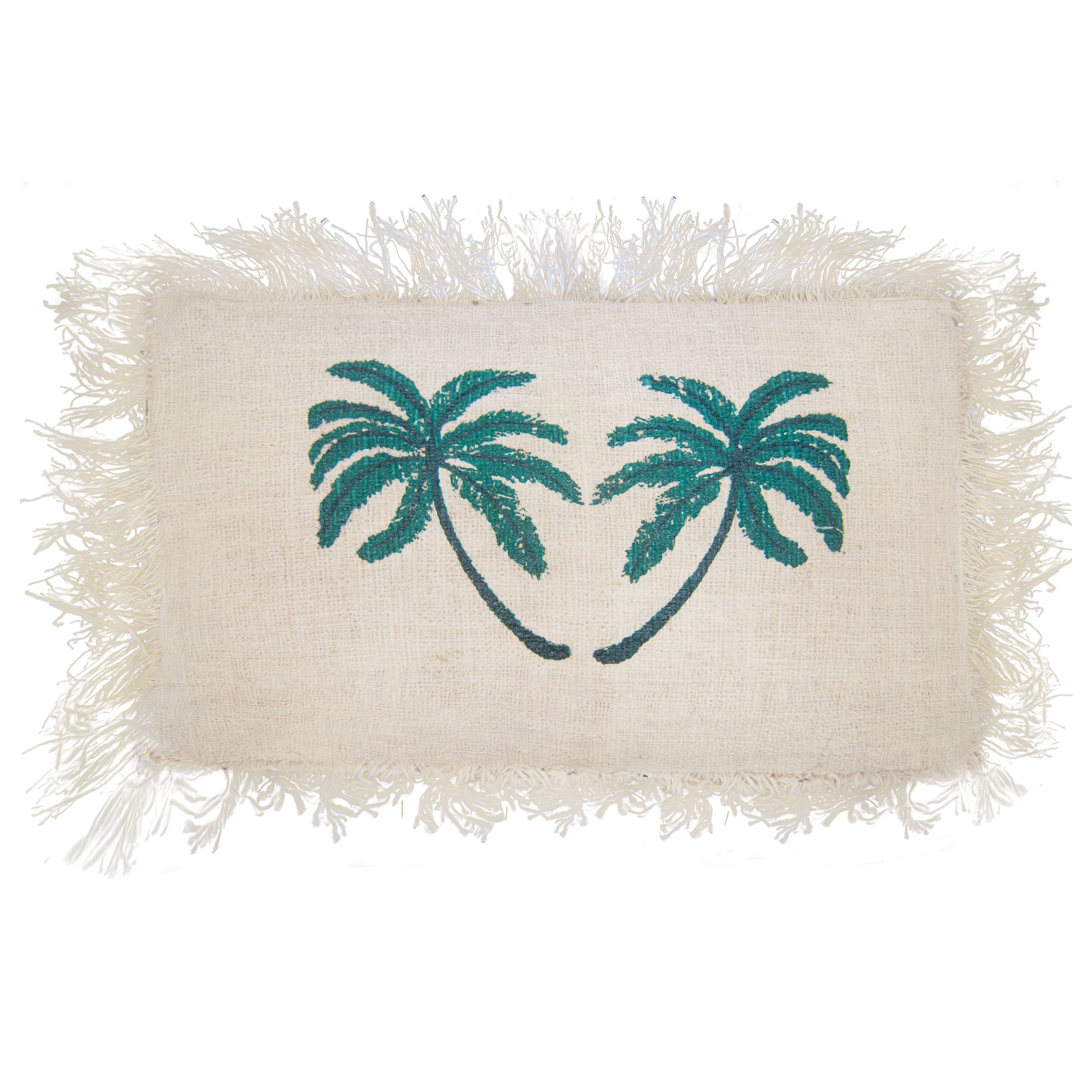 Linen Cushion Cover Palm Tree with Fringe