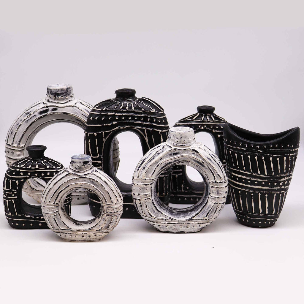 Round Donut Shaped Vase Ornament - Cream 30cm