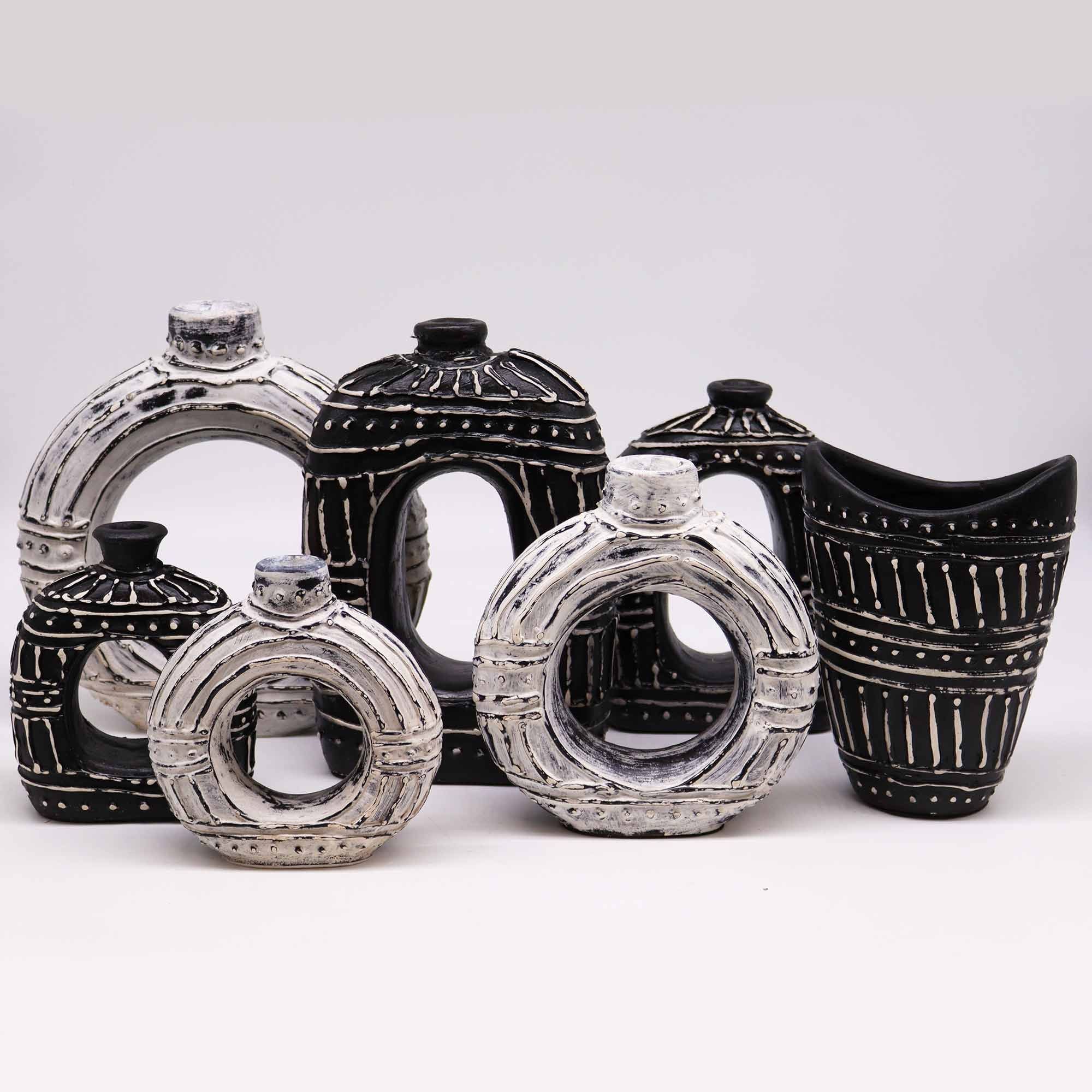 Round Donut Shaped Vase Ornament - Cream 23cm