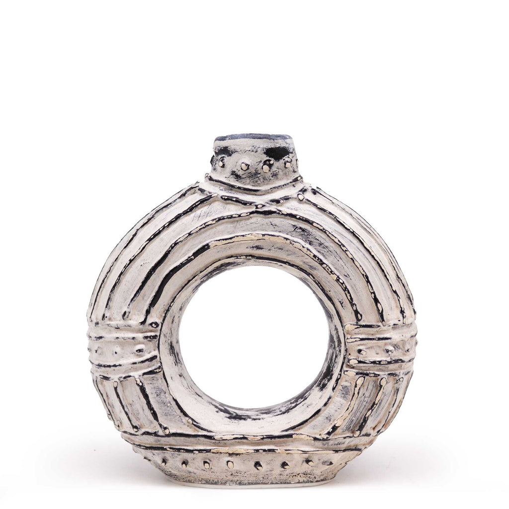 Round Donut Shaped Vase - Ornament Cream 18cm