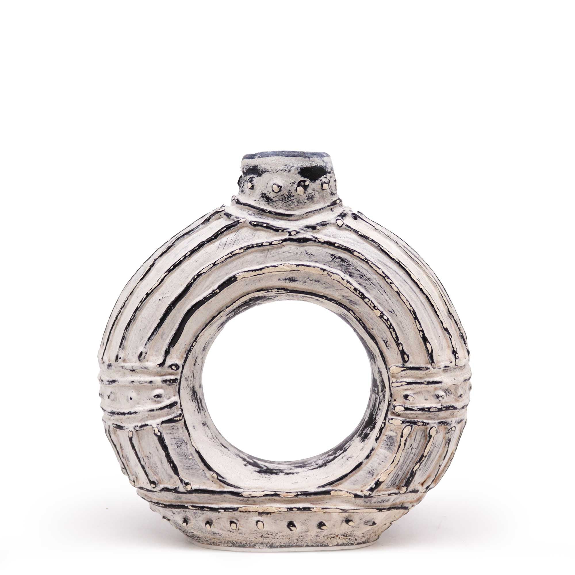 Round Donut Shaped Vase - Ornament Cream 18cm