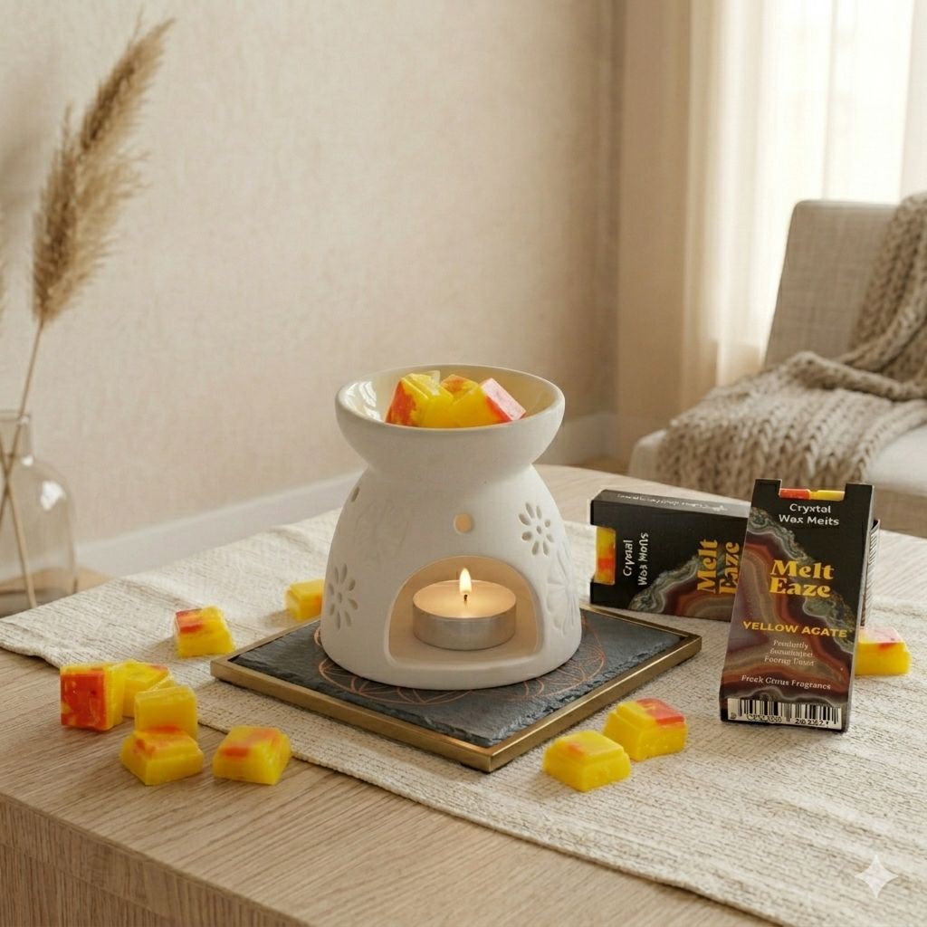 Fresh Citrus Crystal Wax Melts Bar With Real Yellow Agate Gemstone Chips