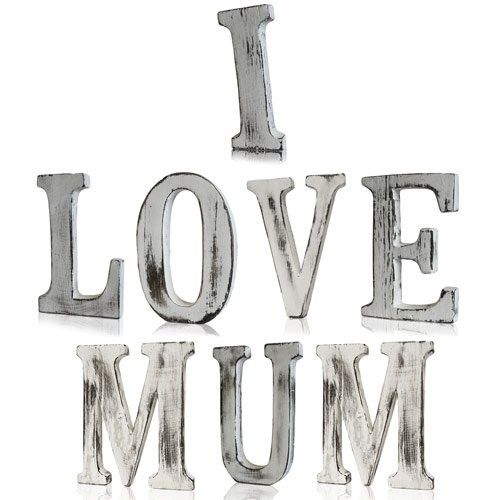 Handcarved Shabby Chic Word Plaque Word Set Plaque ‘I LOVE MUM’
