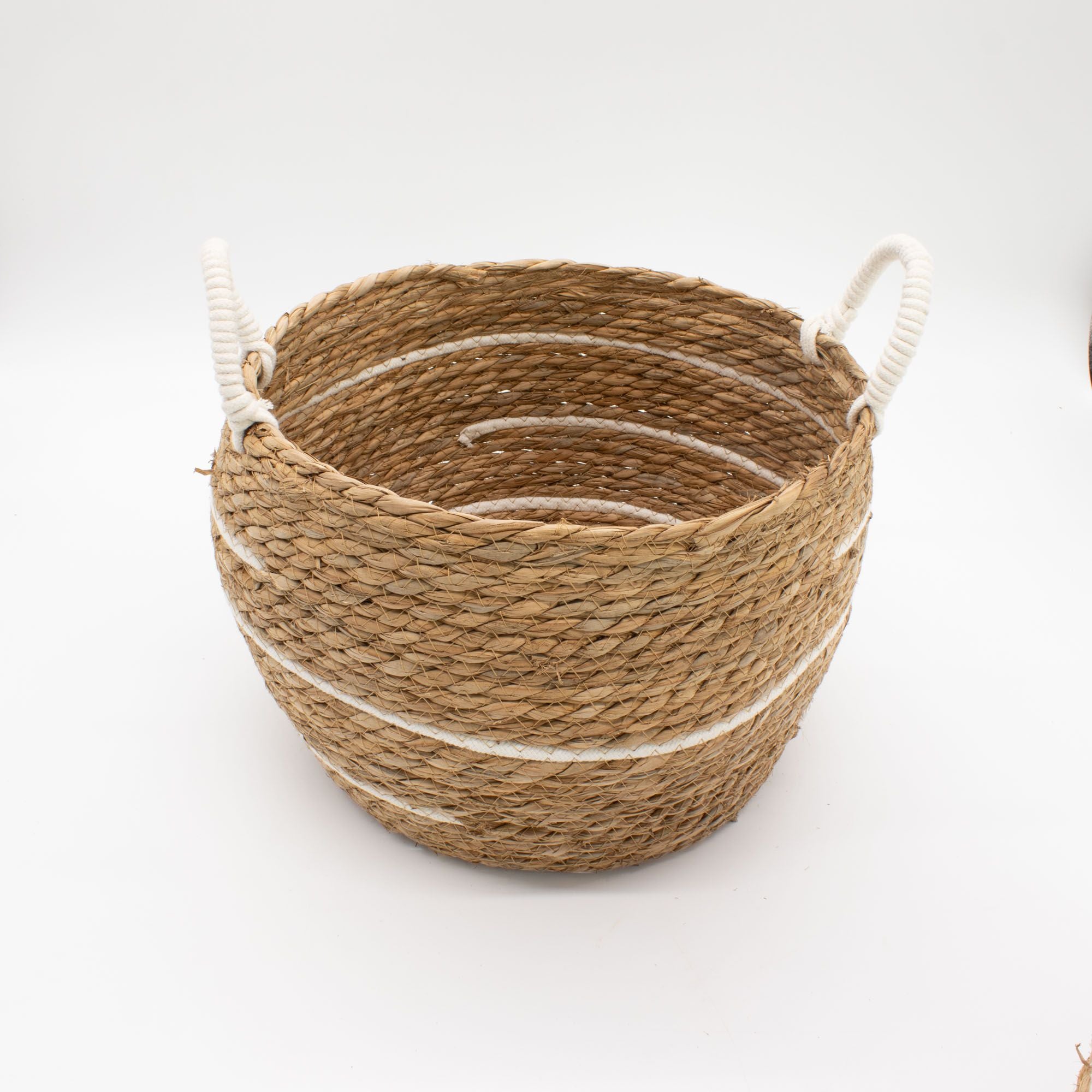Set of 3 Cotton & Seagrass Large Baskets Natural Stripes