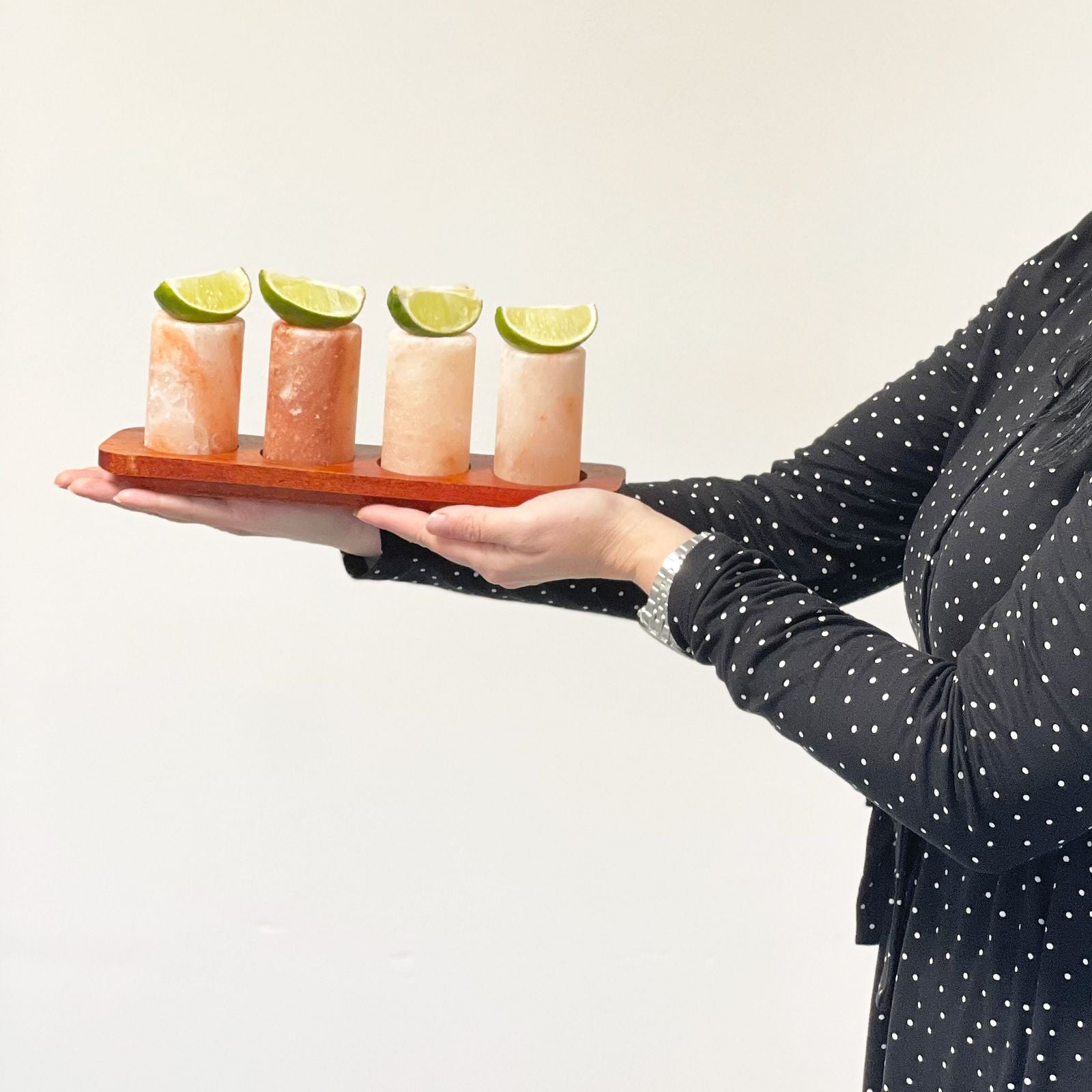 Himalayan Salt Shot Glasses & Wood Serving Stand Set of 2