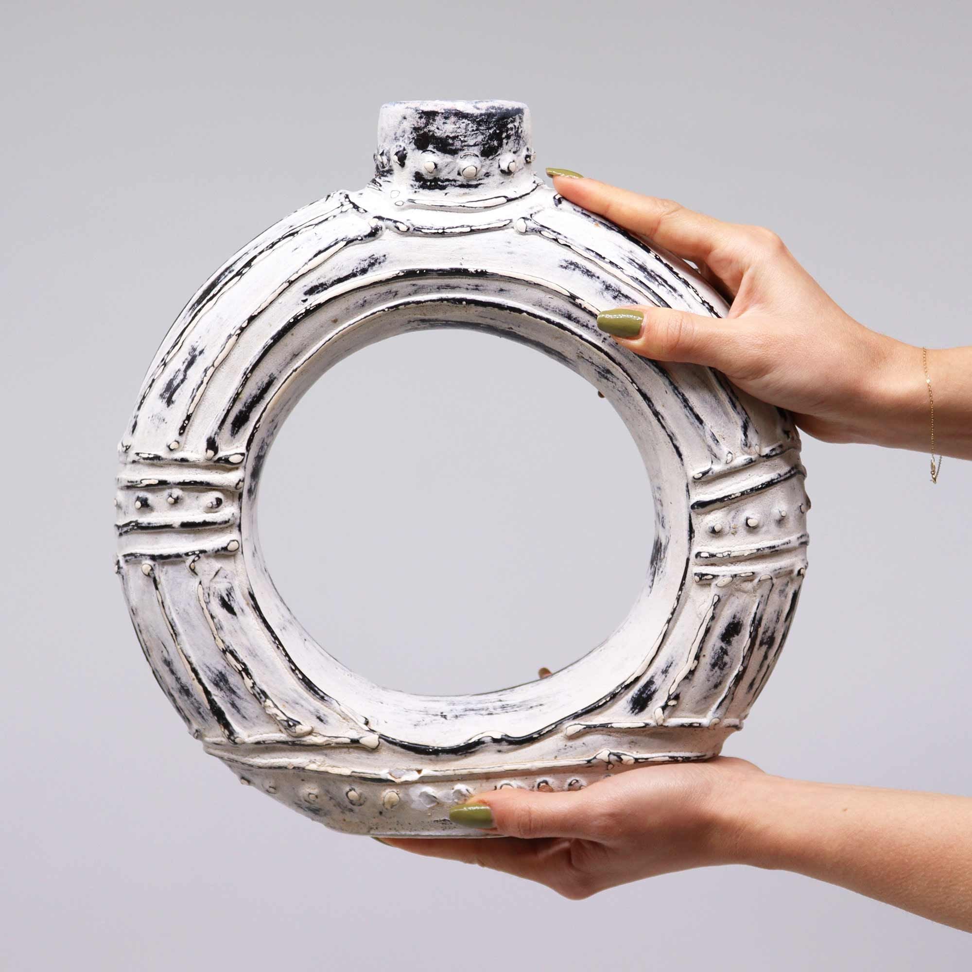 Round Donut Shaped Vase Ornament - Cream 30cm