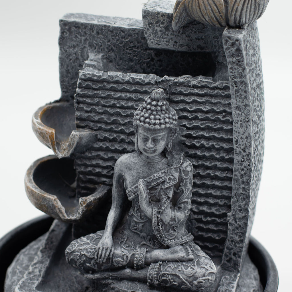 Tabletop Water Feature Buddha, Lotus Flower Cascading Potsx