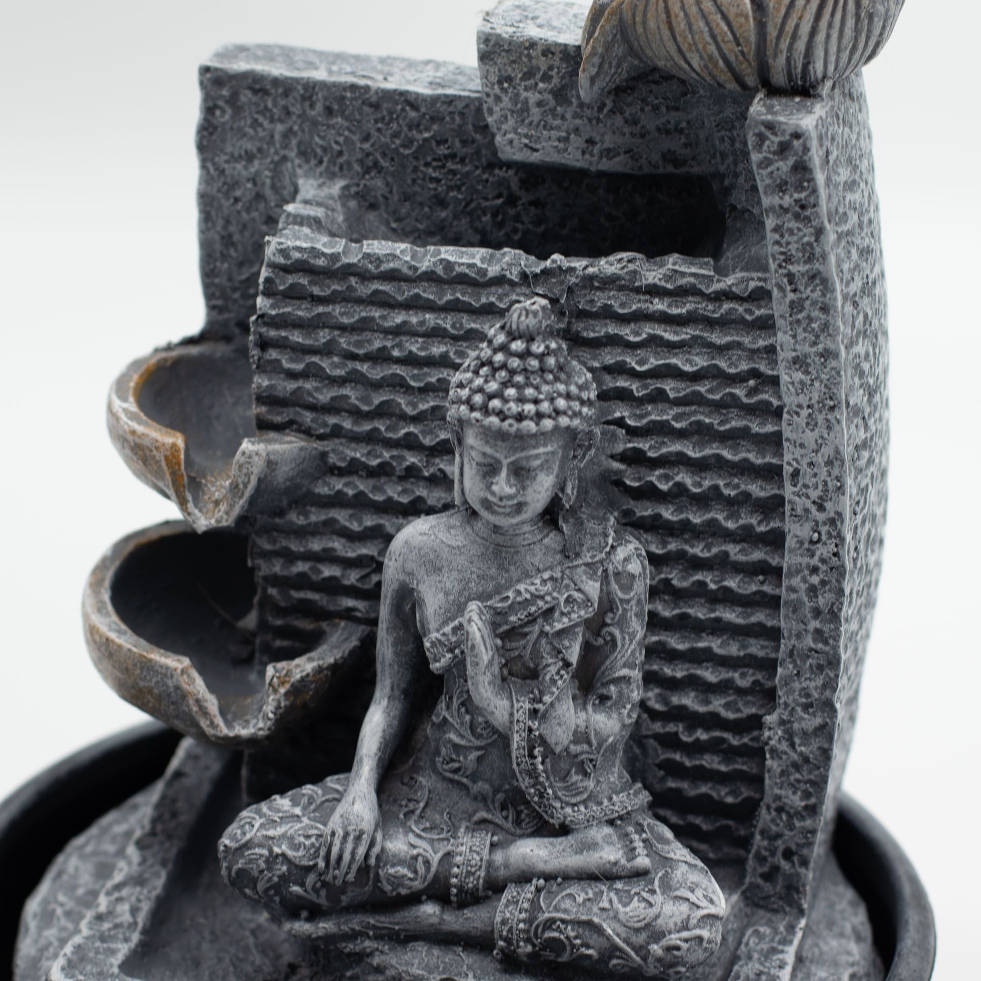 Tabletop Water Feature Buddha, Lotus Flower Cascading Potsx