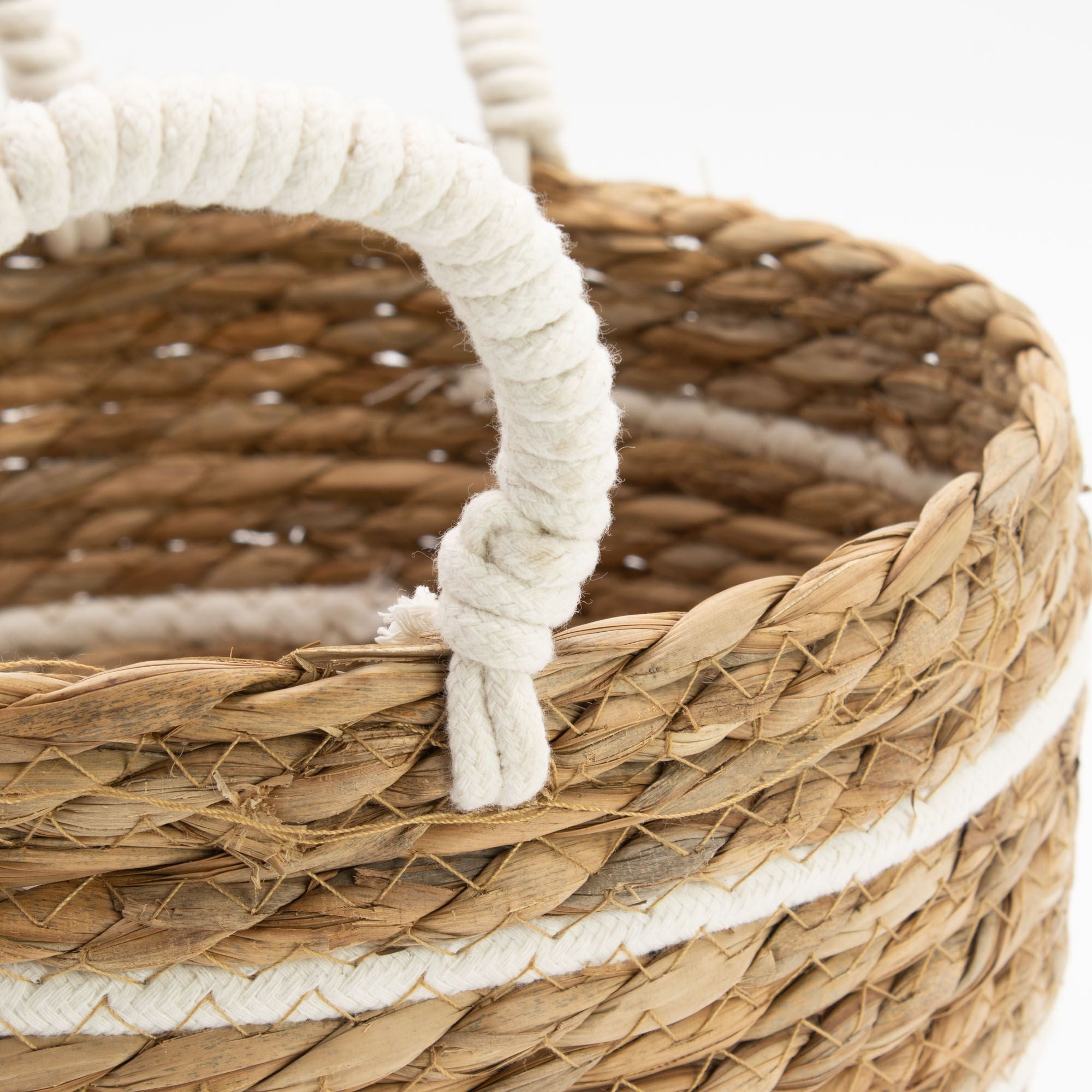 Set of 3 Cotton & Seagrass Large Baskets Natural Stripes