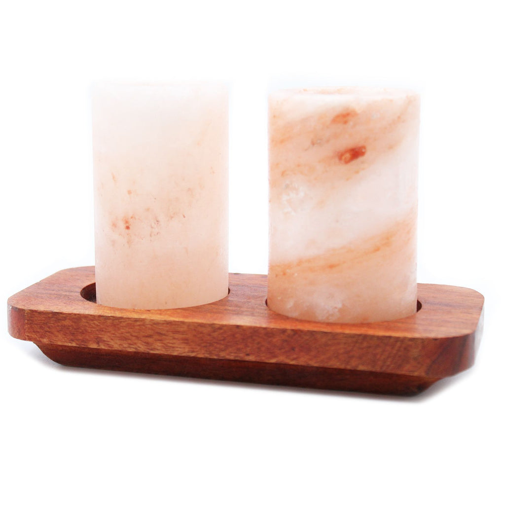 Himalayan Salt Shot Glasses Set of 2 With Wood Serving Stand