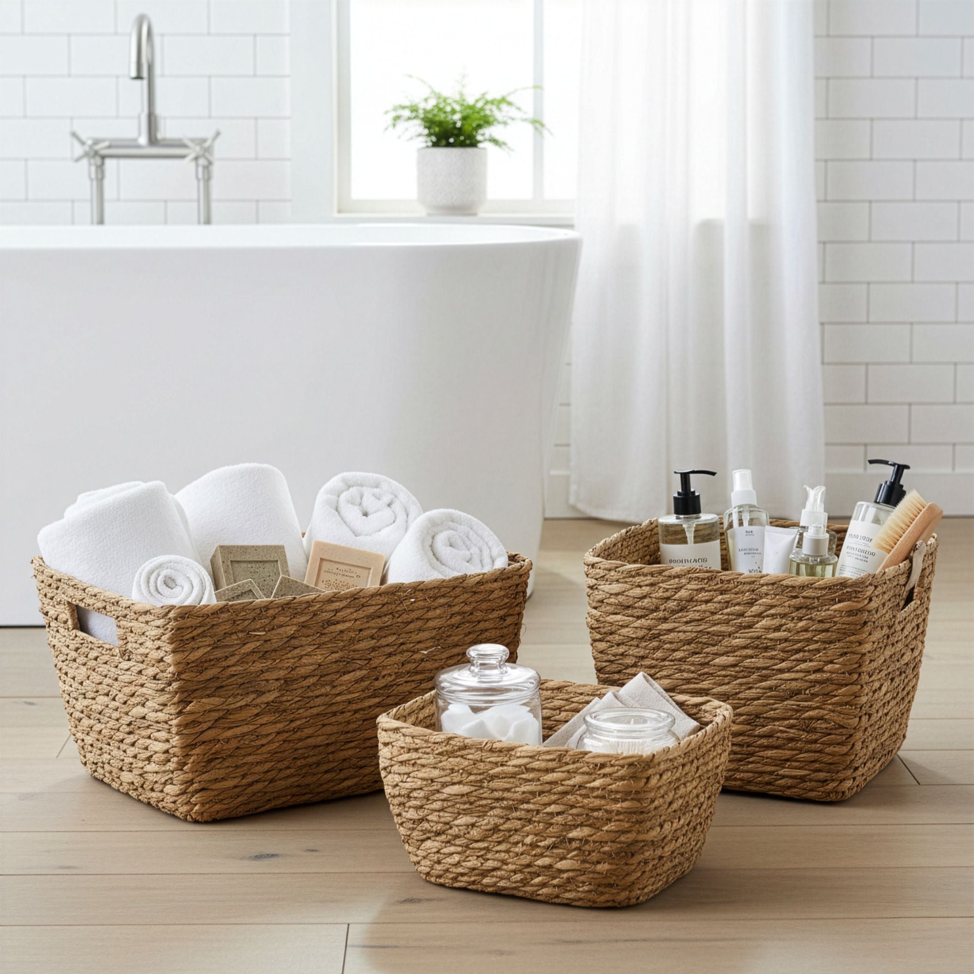 Set of 3 Natural Seagrass Square Baskets