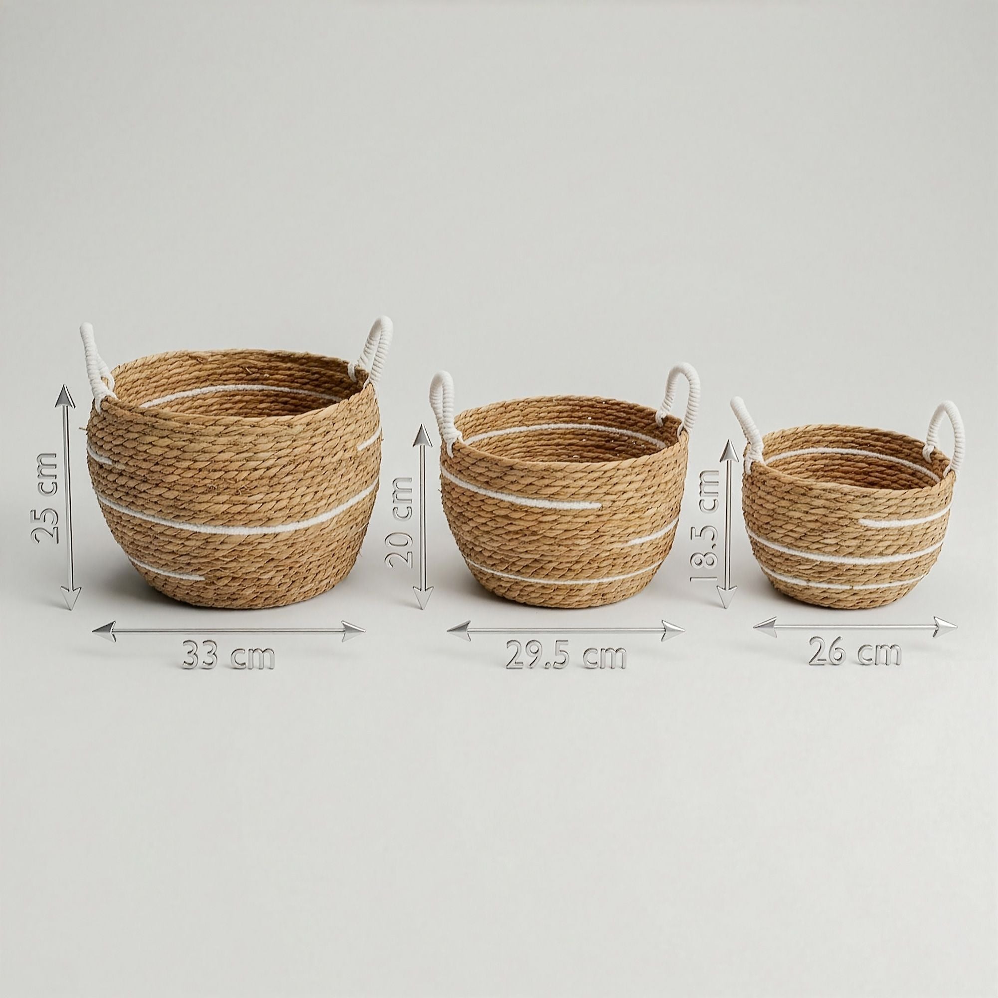 Set of 3 Cotton & Seagrass Large Baskets Natural Stripes