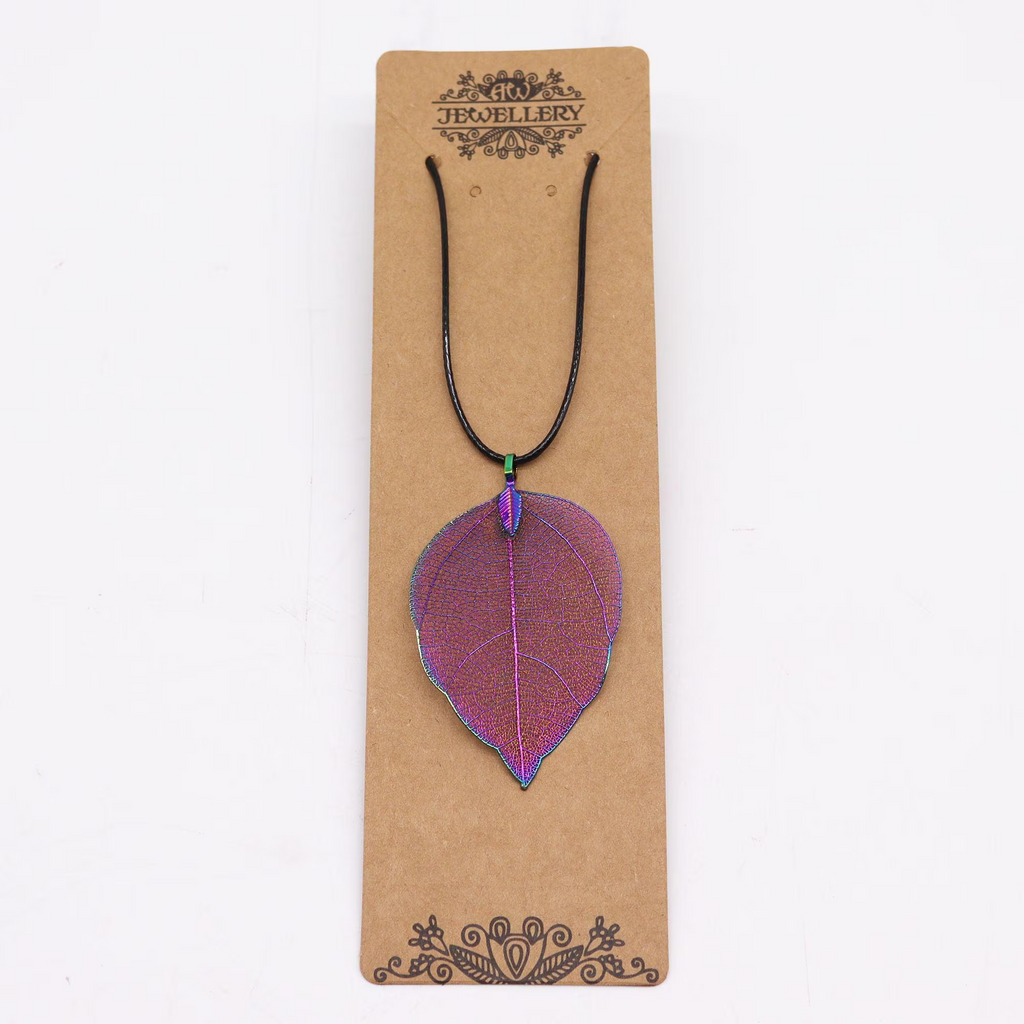 Natural Leaf Necklace Purple Iridescent Luminous Multicoloured