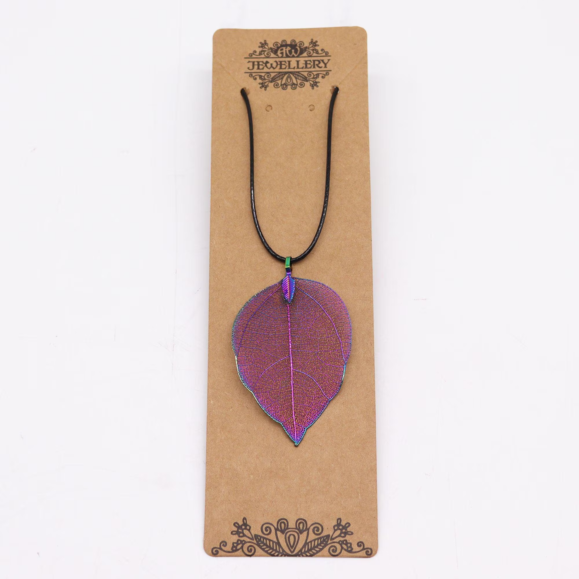 Natural Leaf Necklace Purple Iridescent Luminous Multicoloured