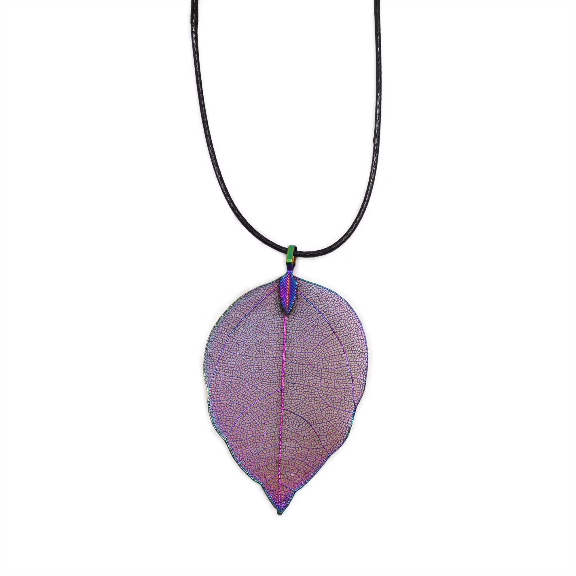 Natural Leaf Necklace Purple Iridescent Luminous Multicoloured