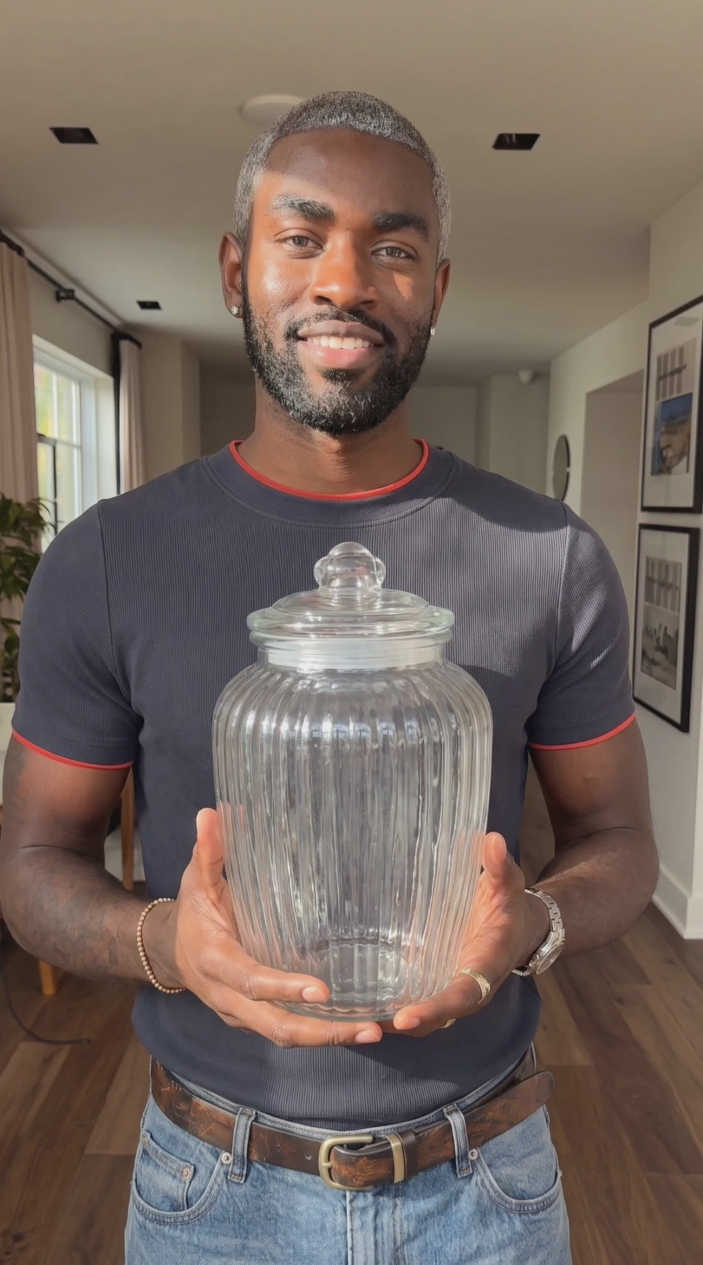 Large Ribbed Clear Glass Candy Jars