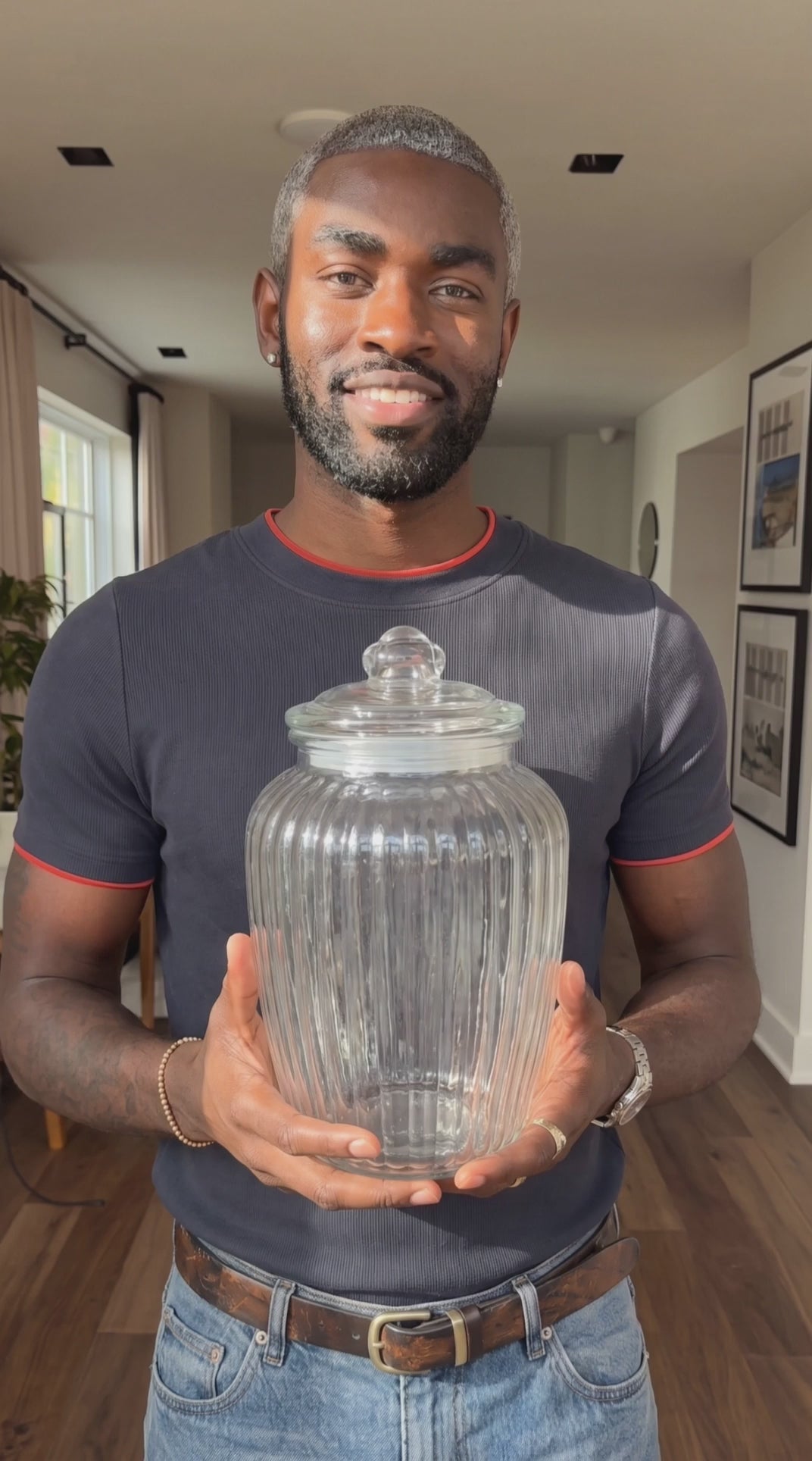 Large Ribbed Clear Glass Candy Jars