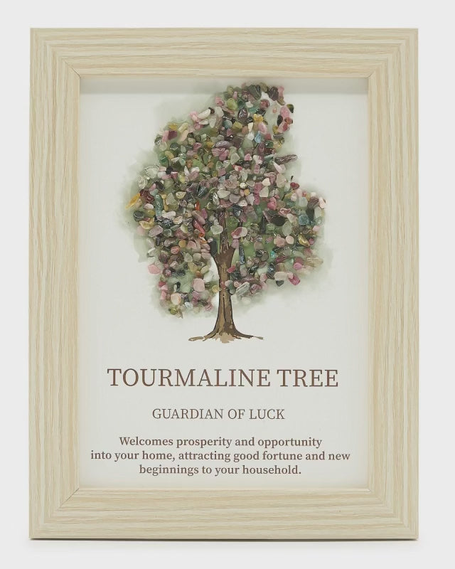 Decorative Tree of Life Wall Art with Genuine Pyrite Gemstone Chips Metallic Shine Crystals