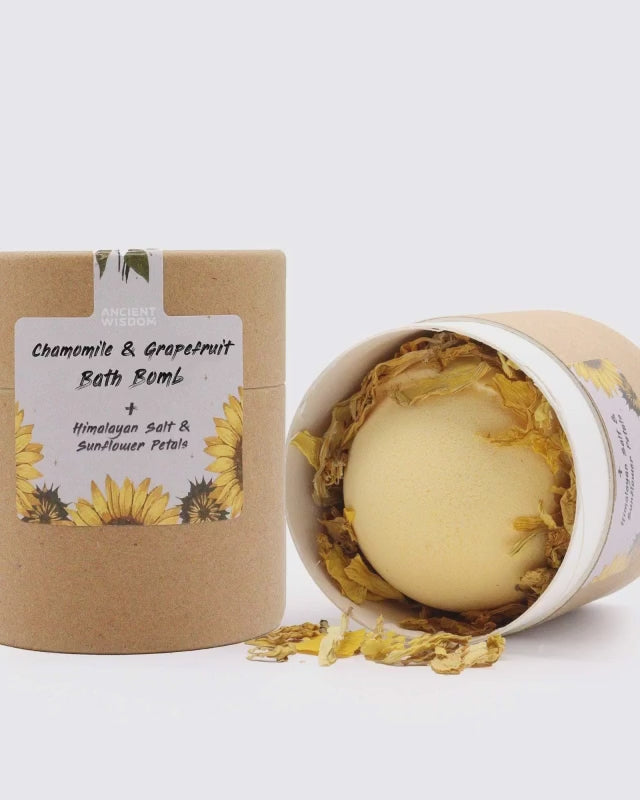 Chamomile and Grapefruit Bath Bomb with Himalayan Salt and Sunflower Petals - Aromatherapy Set for Relaxation and Indulgence