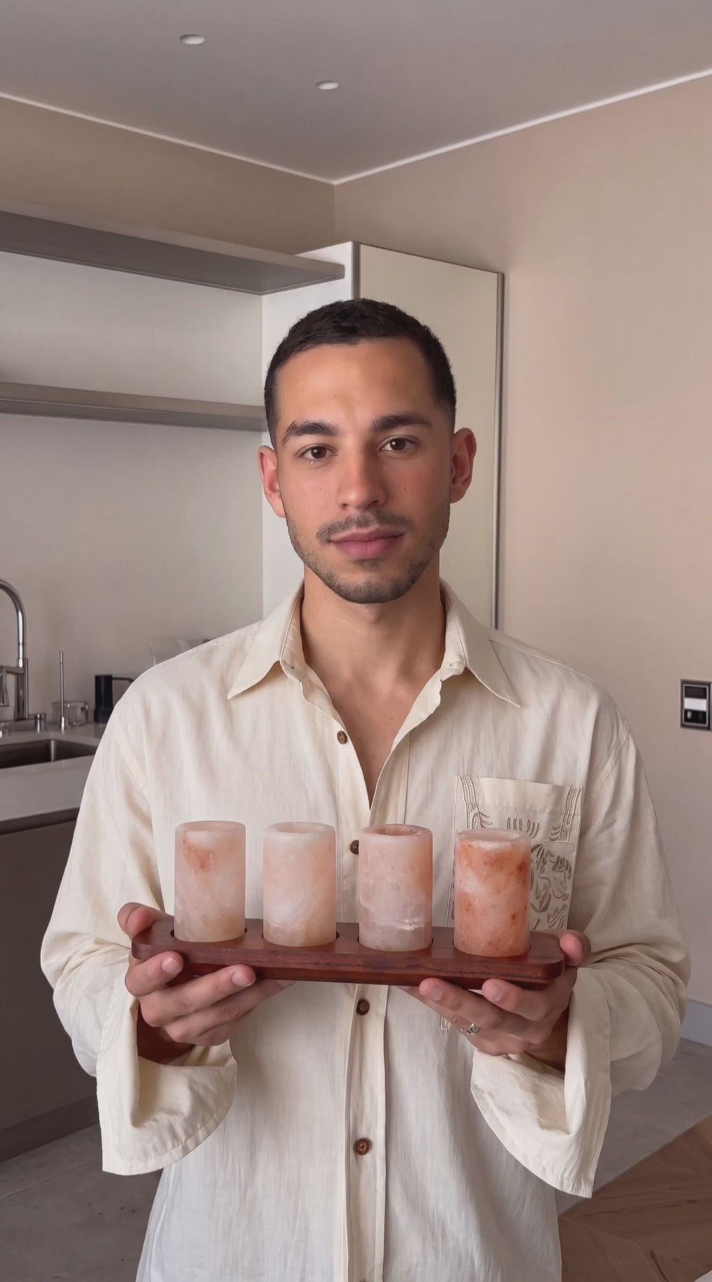 Himalayan Salt Shot Glasses Set of 2 With Wood Serving Stand