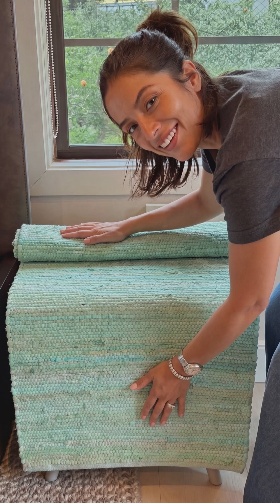 Cotton Rug - Aqua Colour MEDIUM Indian Handloom